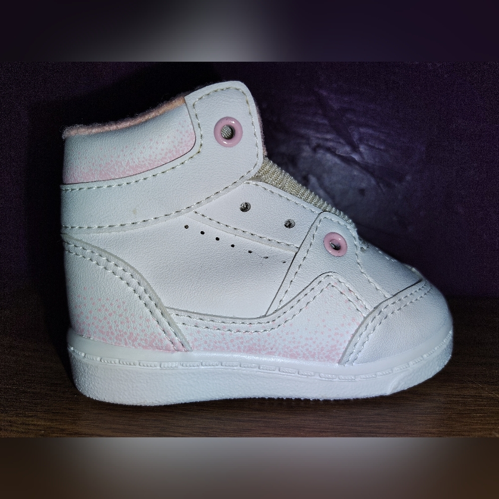 High Top Baby Girl Sneakers Size 3 White and Pink Made in USA